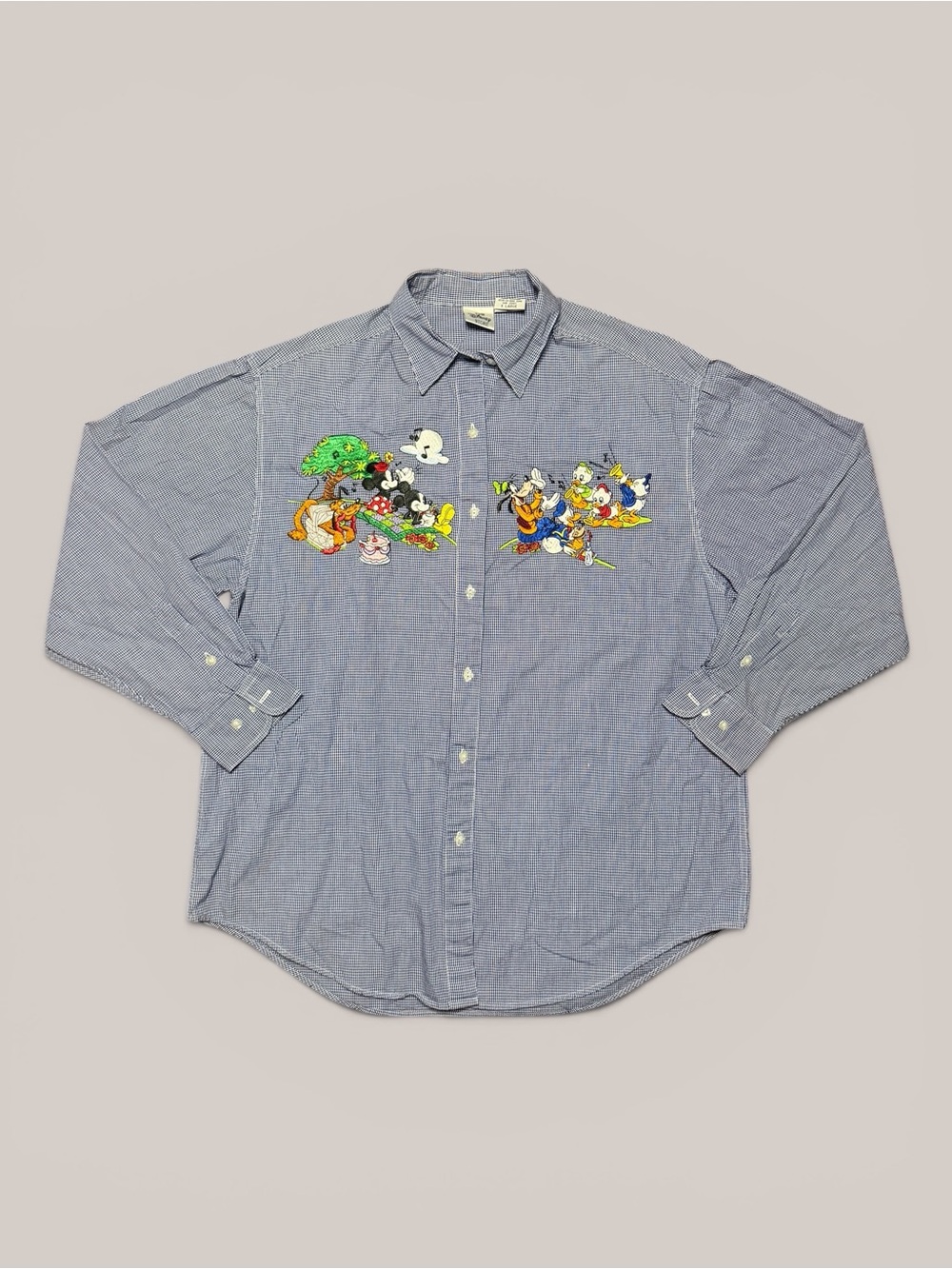 90s Vintage Disney Store Embroidered Mickey & Friends Plaid Button Up Shirt